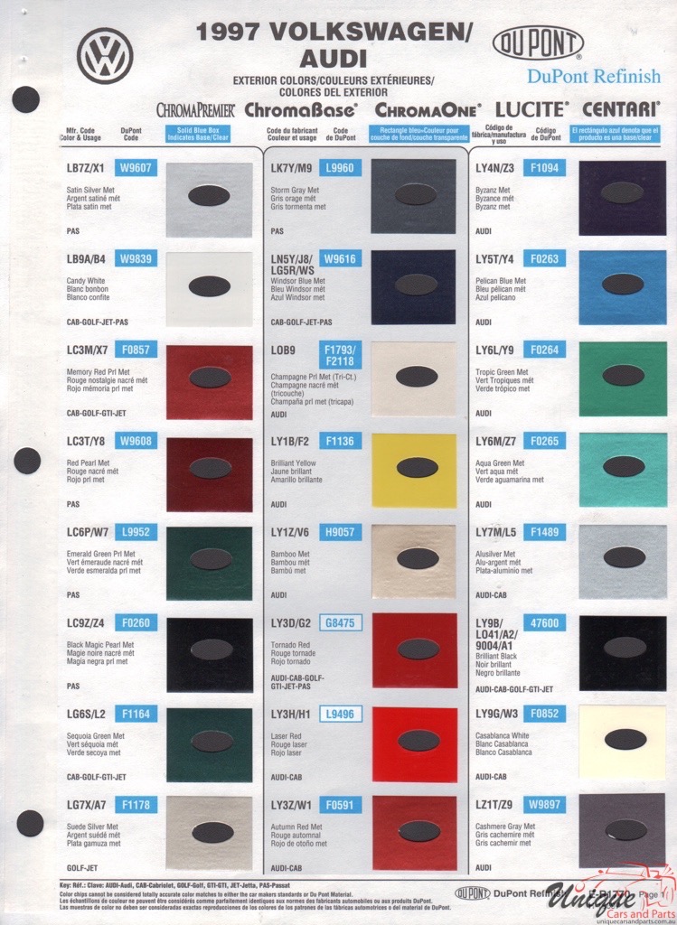 1997 Volkswagen Paint Charts DuPont 1